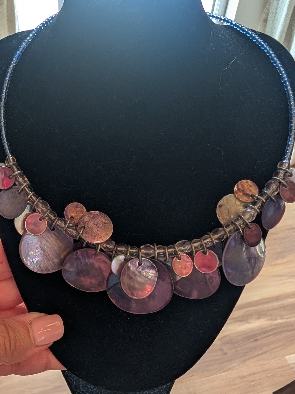 Handcrafted Felicia Purple Shell Disk Statement Necklace